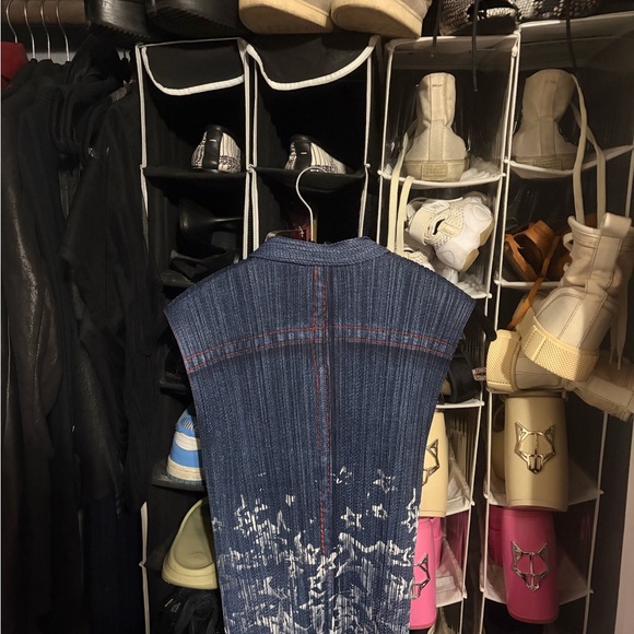 Issey Miyake RARE Denim Printed Button Up Tank - Picture 5 of 8